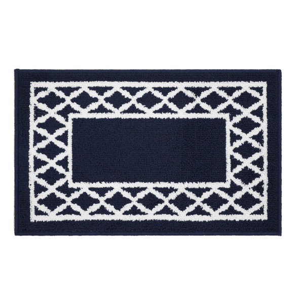 Ebern Designs Performance Navy Blue/White Machine Washable Rug Wayfair